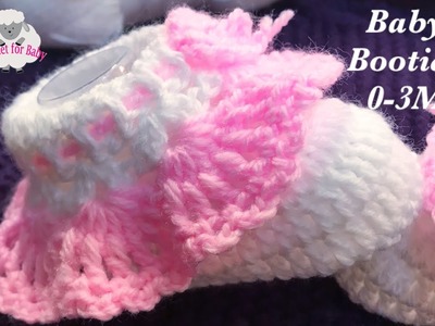 Easy crochet cuffed baby booties for beginners - Newborn, 0-3 month, 3-6M by Crochet for Baby #186