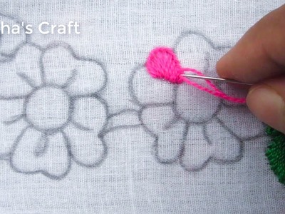Hand Embroidery, Easy Border Line Embroidery Tutorial, Flower Embroidery design