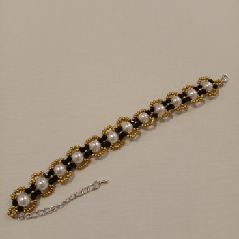 Handmade Golden Black White Pearl Bracelet