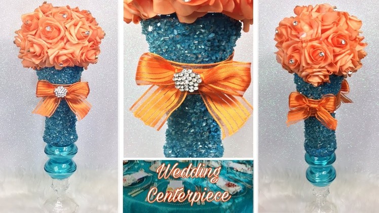 How To Create A Glamorous Turquoise and Orange Wedding Centerpiece. Spring Bling Wedding Ideas