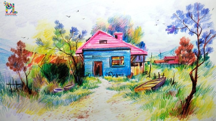 Learn Shading A Scenery with Colored Pencils for beginners | Easy Drawing