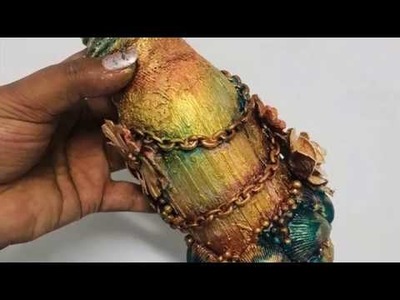 16. Mixed media Step-by-step tutorial- Altered glass bottle for Diwali decoration