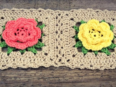 Crochet Rose Flower Granny Square Tutorial