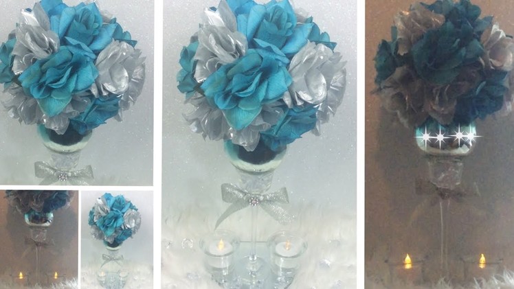 DIY. Elegant Turquoise and Silver Wedding Centerpiece. Wedding Centerpiece Ideas