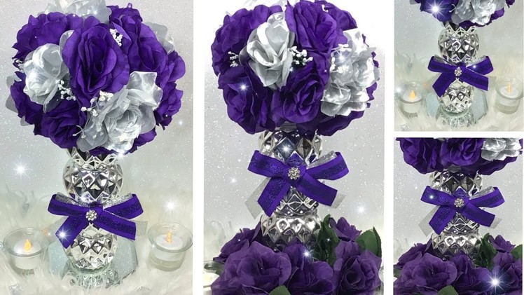 DIY. Glamorous Purple and Silver Wedding Centerpiece