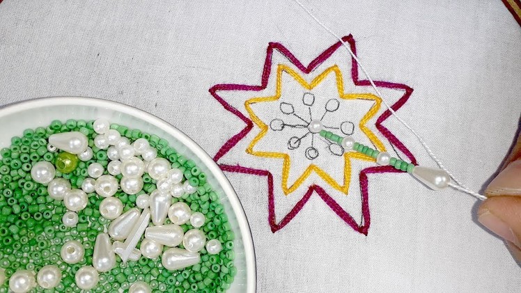 Hand embroidery cushion cover design with pearl