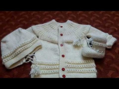 Hand knitted baby sweater, cap and booties for 6 month baby part 1