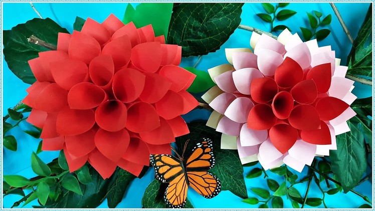 How to make a paper dahlia flower  ||  DIY easy paper craft  ||  Craft ideas for kids