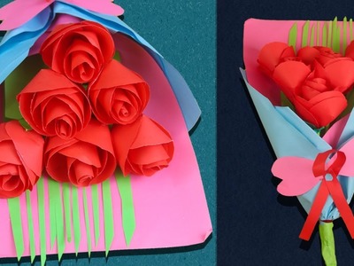 How To Make Paper Flower Bouquet With Paper Rose | DIY  Flower Bouquet | Making Flower Bouquet