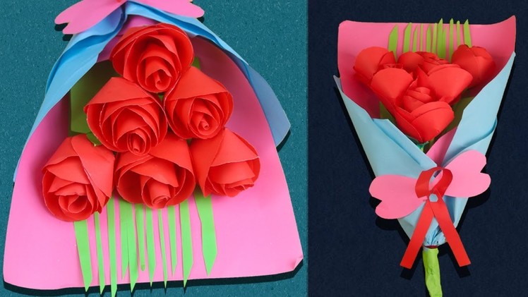 How To Make Paper Flower Bouquet With Paper Rose | DIY  Flower Bouquet | Making Flower Bouquet