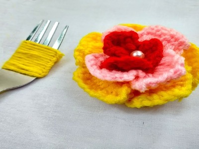 Modern Hand Embroidery , Easy Flower Embroidery Trick with Fork, Rose Flower