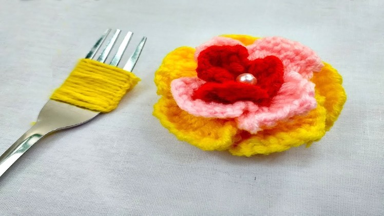 Modern Hand Embroidery , Easy Flower Embroidery Trick with Fork, Rose Flower