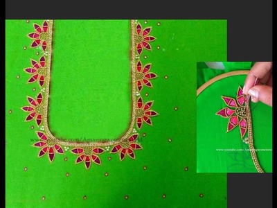 Most Elegant Flower Designer Neck with Normal Stitching Needle - Same Like Aari.Maggam work