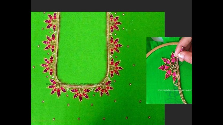 Most Elegant Flower Designer Neck with Normal Stitching Needle - Same Like Aari.Maggam work