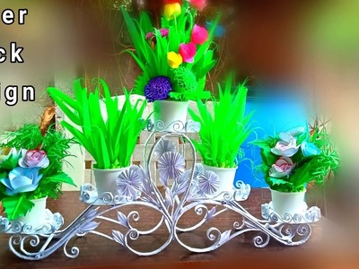 Paper stick flower vase. wonderful flower vase making. flower pot stand paper art