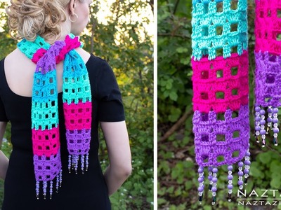 Crochet Summer Jewels Scarf with Pretty Beaded Fringe by Naztazia