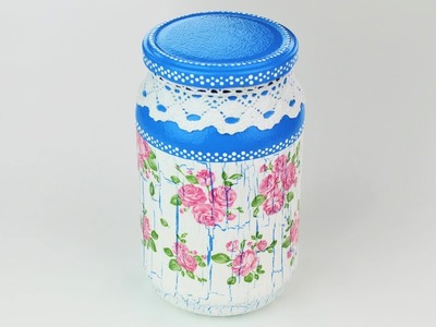 Decoupage jar - Painted jar - Decoupage tutorial - DIY painted glass - decoupage for beginners