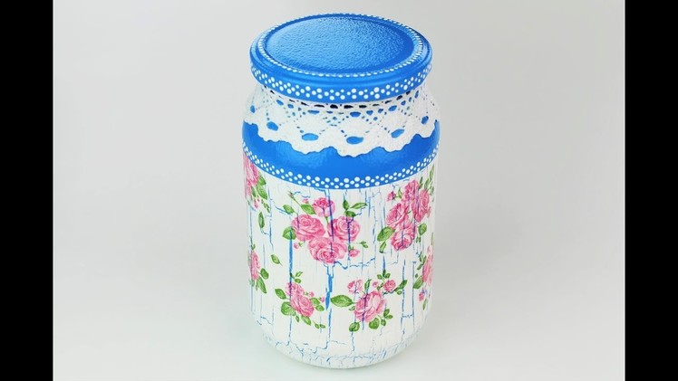 Decoupage jar - Painted jar - Decoupage tutorial - DIY painted glass - decoupage for beginners