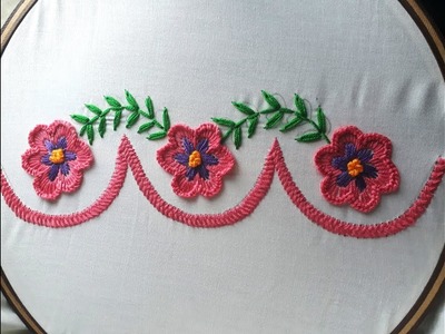 Hand embroidery Beautiful border flower design | Embroidery for border design