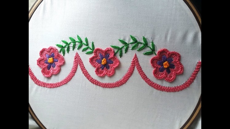 Hand embroidery Beautiful border flower design | Embroidery for border design