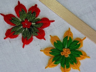 Hand Embroidery:Making Unique Flower With Ice cream Stick.Amazing New Tricks#Sewing Hack Idea