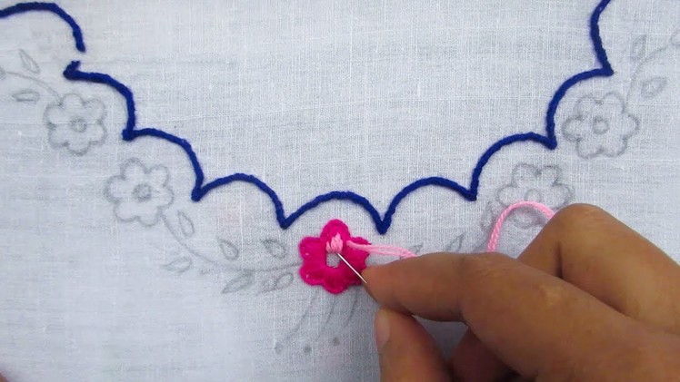 Hand Embroidery, Simple Neck Line Embroidery Design, Neck Embroidery Tutorial