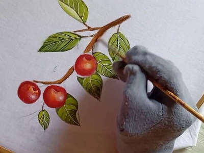 How to paint cherries on fabric. Fabric painting on clothes. Fabric painting techniques.