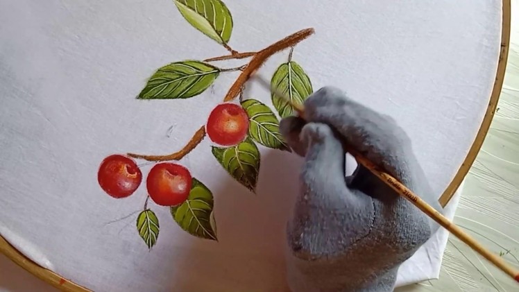 How to paint cherries on fabric. Fabric painting on clothes. Fabric painting techniques.