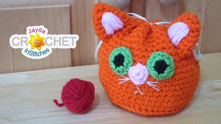 Kitty Cat Drawstring Sack - Gift. Loot Bag Crochet Tutorial