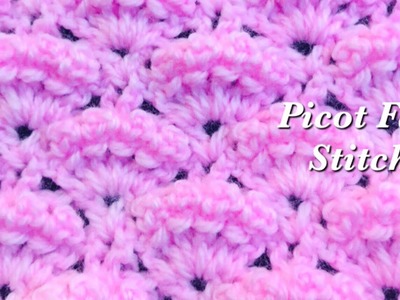 LEFT How to crochet easy   picot fan stitch - peacock stitch - 3D fans or shells crochet stitch #187