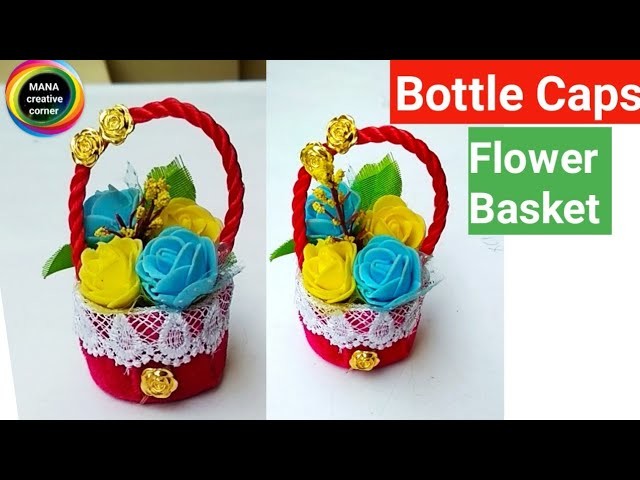 Beautiful Mini Flower Basket from plastic bottle caps#plastic bottle caps craft idea#best from waste