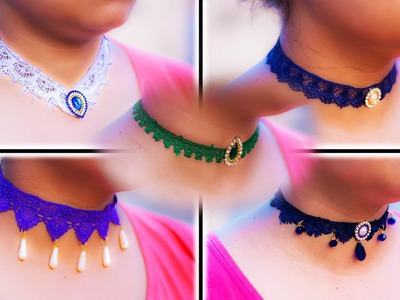 DIY : 5 easy choker necklace | Lace Choker | Handmade jewelry | Art with Creativity