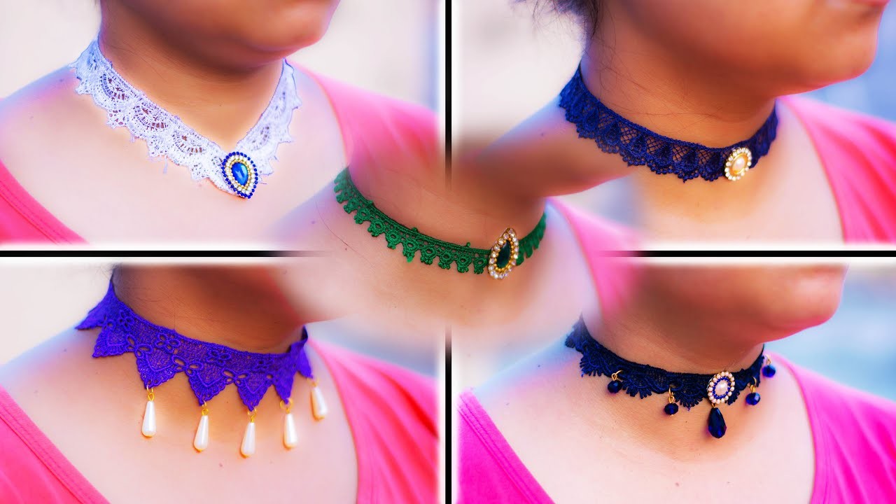 DIY : 5 easy choker necklace | Lace Choker | Handmade jewelry | Art with Creativity