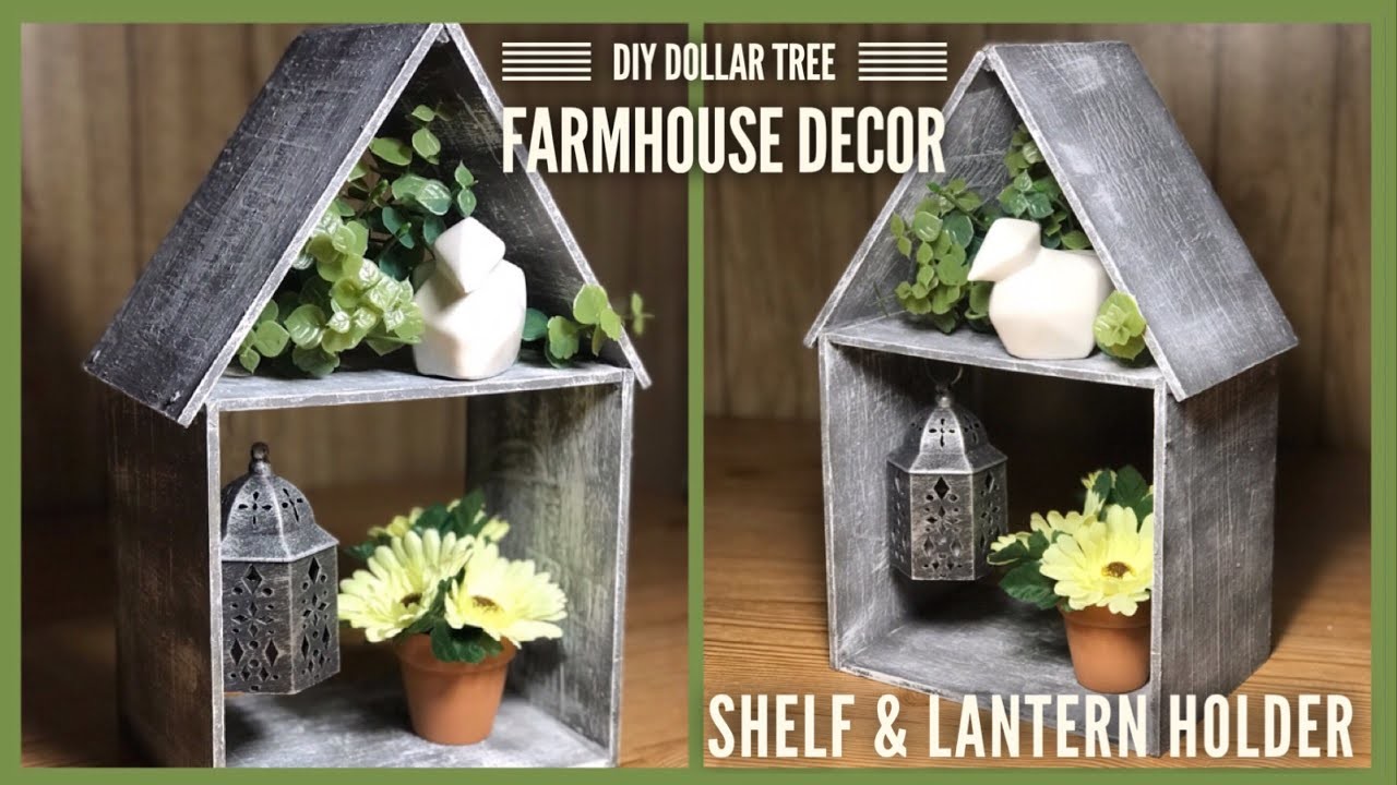 DIY Dollar Tree House Shaped Shelf & Lantern Holder Farmhouse Rustic