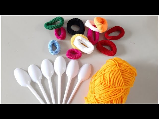 DIY Room decor.Waste hair rubber band & plastic spoon craft.Recycling waste material (158)