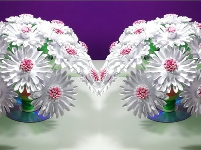 Easy Beautiful paper flower || Empty plastic bottle vase making crafte-Water bottle Recycle flower