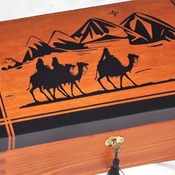 FREE POST - LOCKABLE Wooden Chest with inner storage tray. 3 WISE MEN Unique design. Handmade woodwork with lock and key
