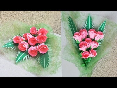 How To Make Paper Flower Bouquet With Paper Rose.DIY Paper Craft Idea. Easy Paper Rose