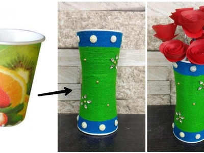 How To Make Paper Flower Vase  With Paper Glasses | Paper Glasses Craft | DIY | Best Out Of Waste