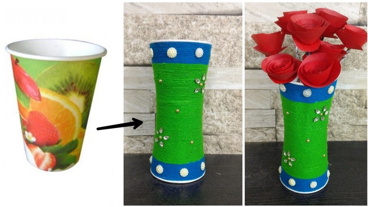 How To Make Paper Flower Vase  With Paper Glasses | Paper Glasses Craft | DIY | Best Out Of Waste