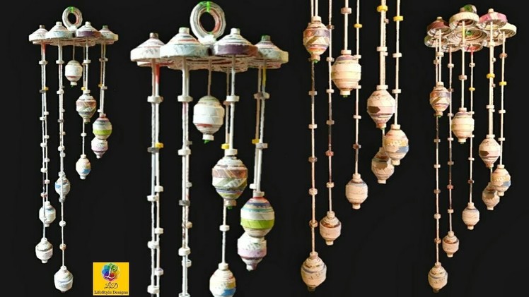 How to make wind chime out of Newspaper | DIY Wind Chime Wall Hanging | Newspaper Craft