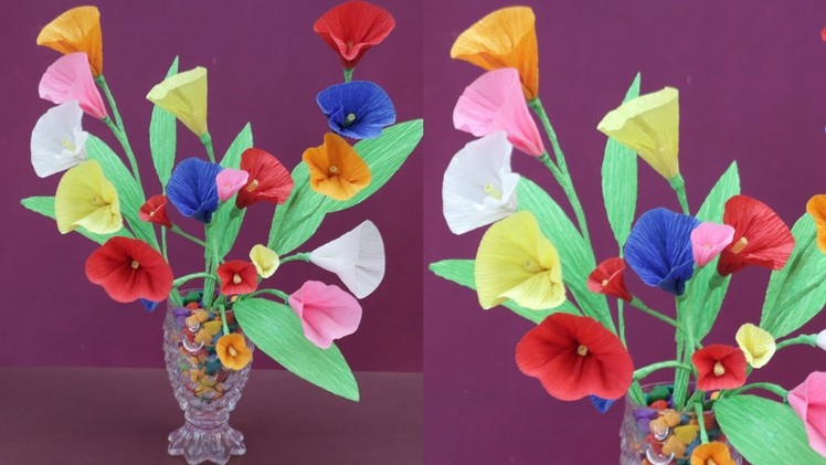 WoW !!! DIY Crepe Paper Flowere Craft || How to Make Flower Pot Using Crepe Papar