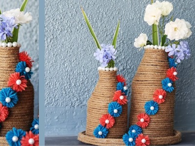 DIY Flower Vase with Plastic Bottle and Jute Rope - Jute Rope and Plastic Bottle crafts tutorials