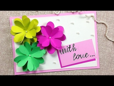 DIY Greeting card idea with flowers for mothers day. Cards for Birthday. Anniversary Gift Idea