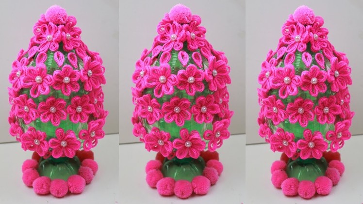 DIY Plastic Bottle flower vase!! Make Beautiful flower vase With Plastic Bottle and Woolen GULDASTA