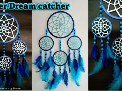 How to make a paper dream catcher for wall hanging decoration, Ramadan Eid craft