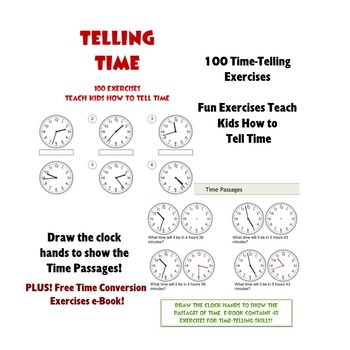 Telling Time Picture Exercises PDF Educational Worksheets 3 Variations
