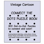 Vintage Cartoon Character Dot-to-Dot Puzzle Book 300 Puzzles Black and White