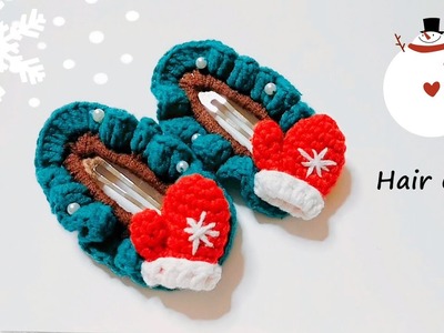 Crochet Hair Clip Merry Christmas Gloves
