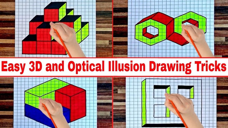 Easy 3D and Optical Illusion Drawing Tricks on Graph.Grid Paper - Graph Paper Drawings